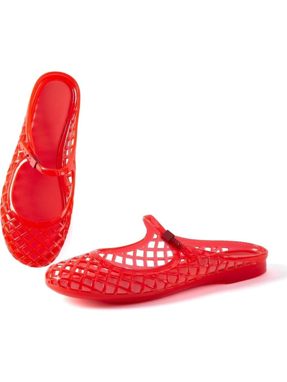 Women's Red Comfort Soft Insole Mary Jane Jelly Mule Slides Flat Sandal Shoes